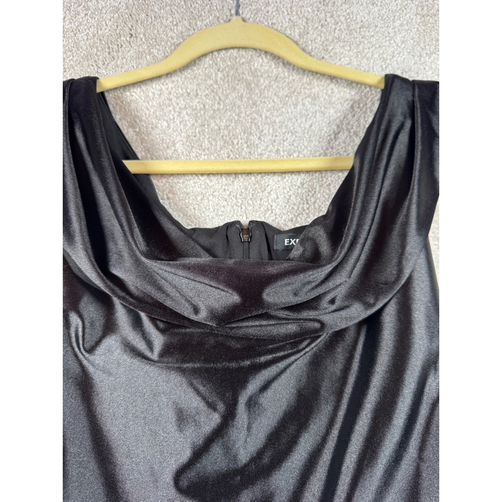 Express Black Satin Cowl Neck Sleeveless Bodysuit‎ Medium Snap Bottom Zip Back